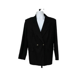 NWT H Halston Linen Black Boyfriend Blazer Extra Large Women's Double Breasted